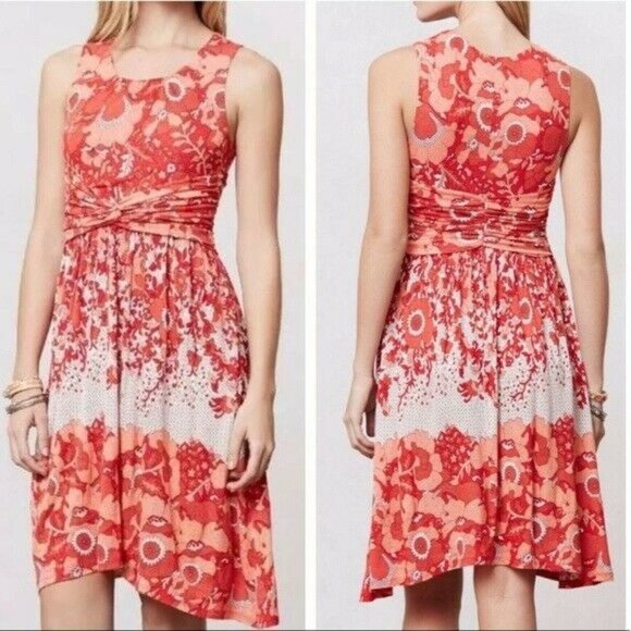 Anthropologie Dresses & Skirts - ANTHROPOLOGIE DressLilka Coral Gardens Floral Retro Print Red Orange Medium